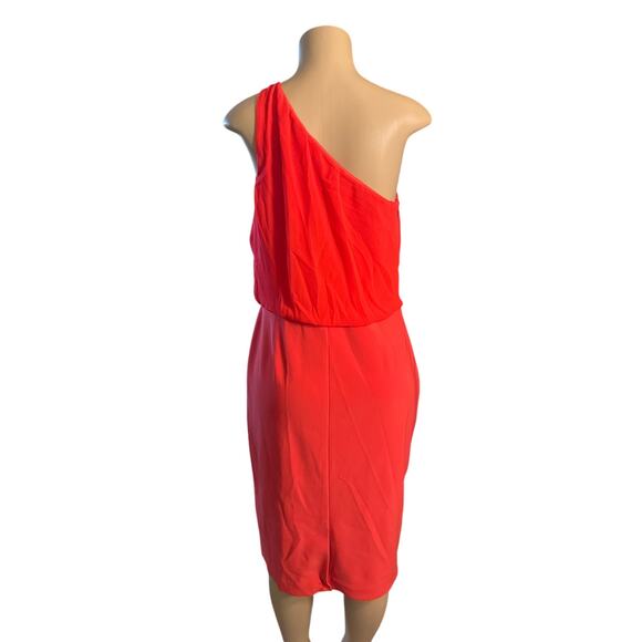 NWT Women 14 Lauren Ralph Lauren Red One Shoulder Cocktail Chiffon Jersey Dress - Picture 5 of 7